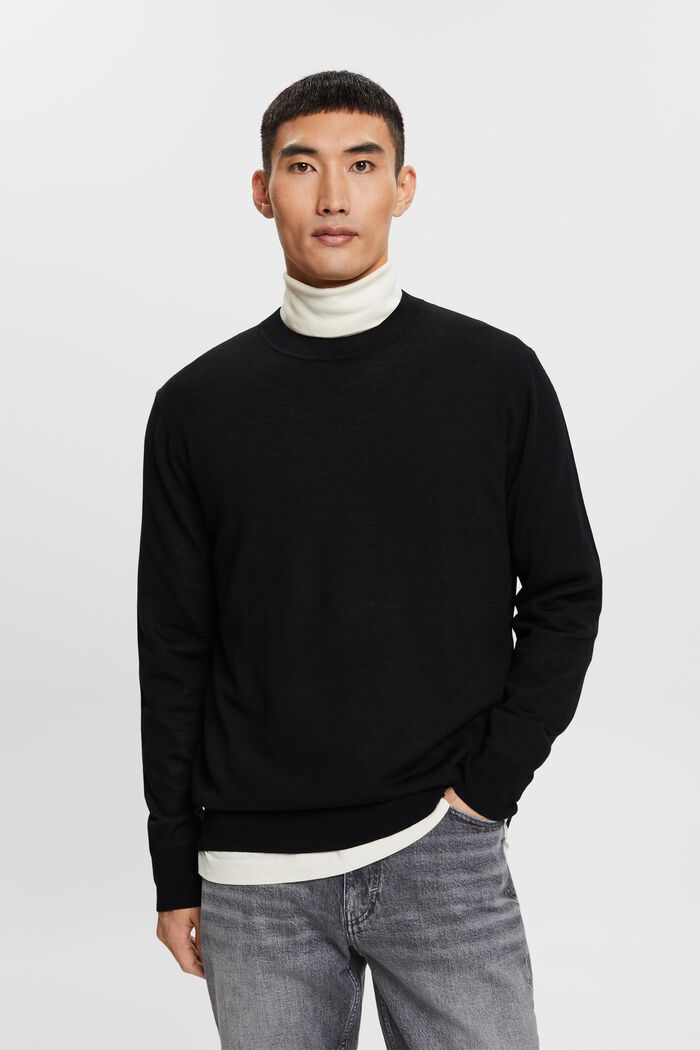 Wollen sweater met een ronde hals, BLACK, detail image number 0
