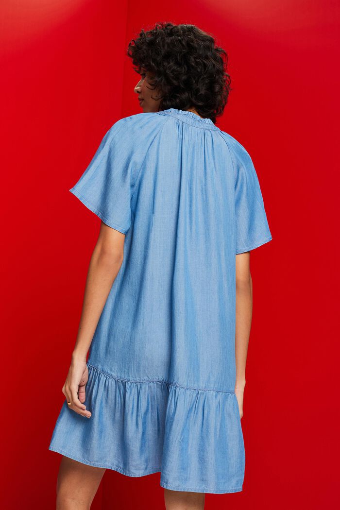 Chambray jurk met strik en ruchesrand, TENCEL™, BLUE MEDIUM WASHED, detail image number 3