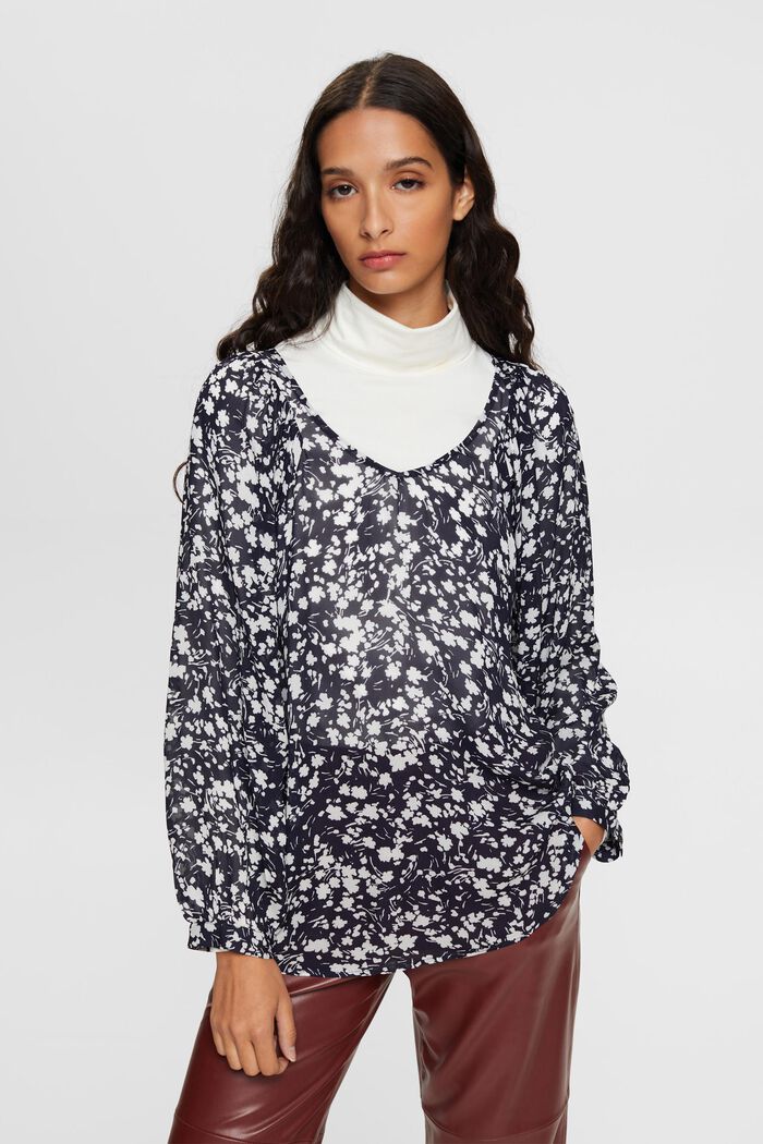 Lichte blouse met bloemenprint, NAVY, detail image number 0