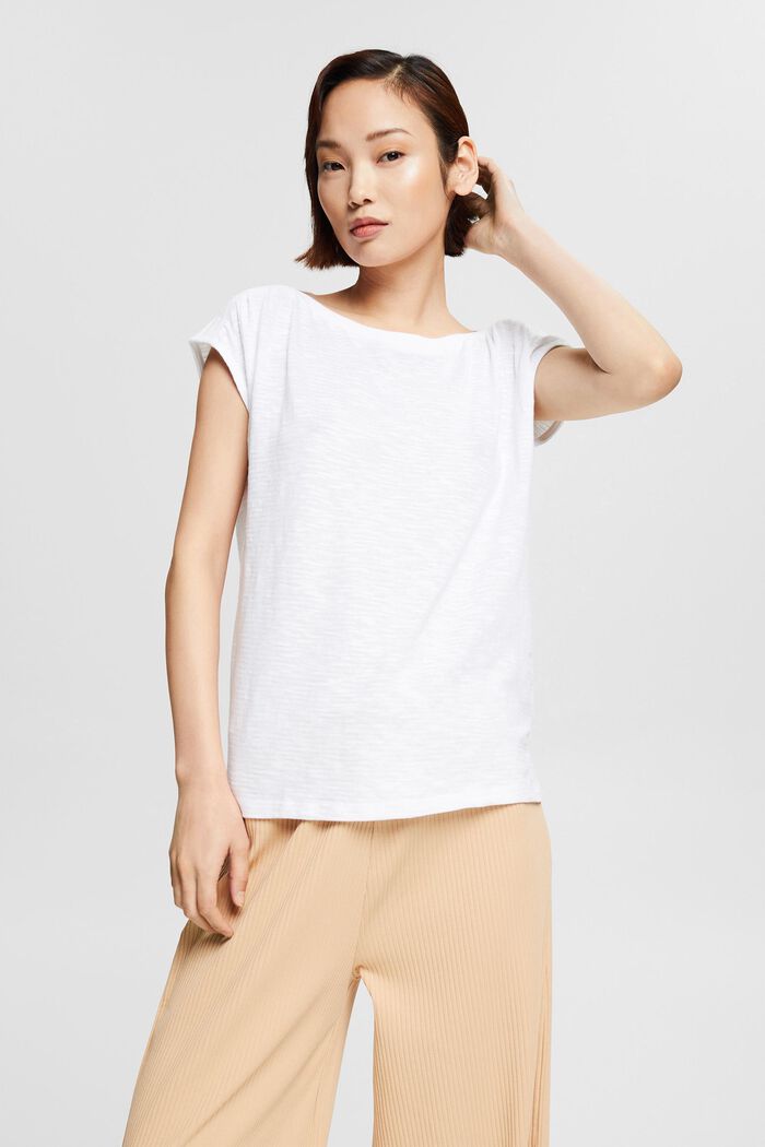 Gebreid shirt van een mix met biologisch katoen, WHITE, detail image number 0