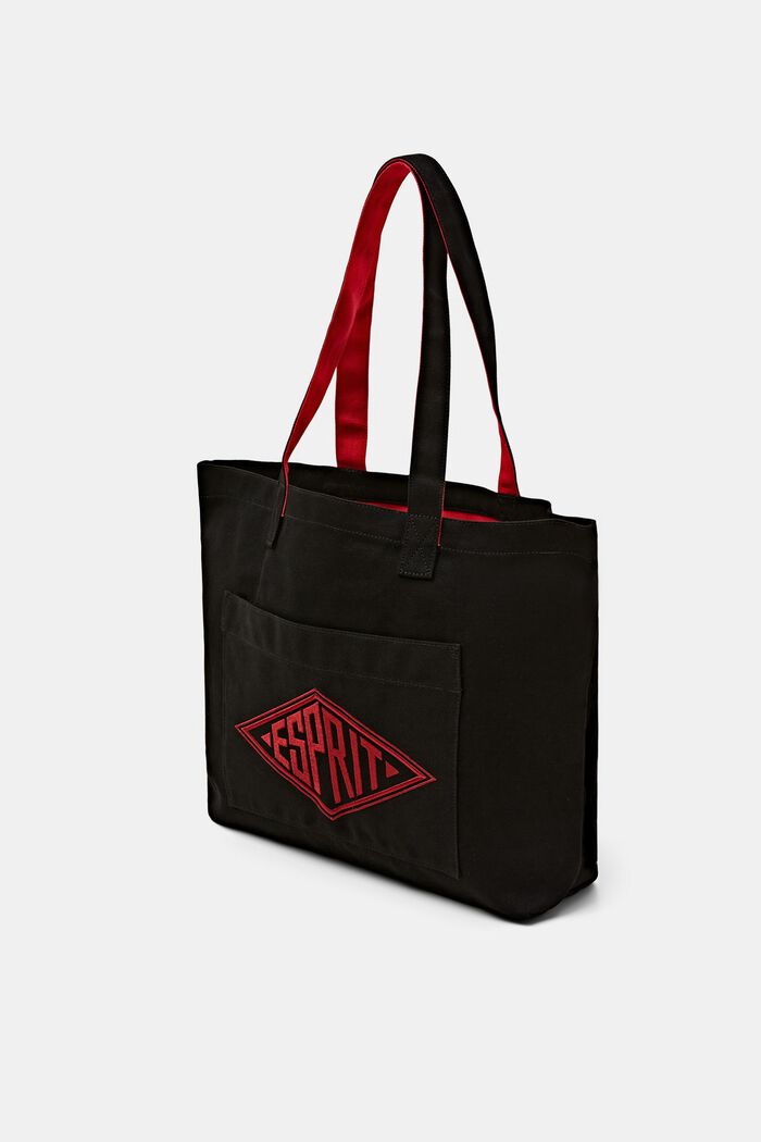 Canvas tote bag met logo, BLACK, detail image number 2