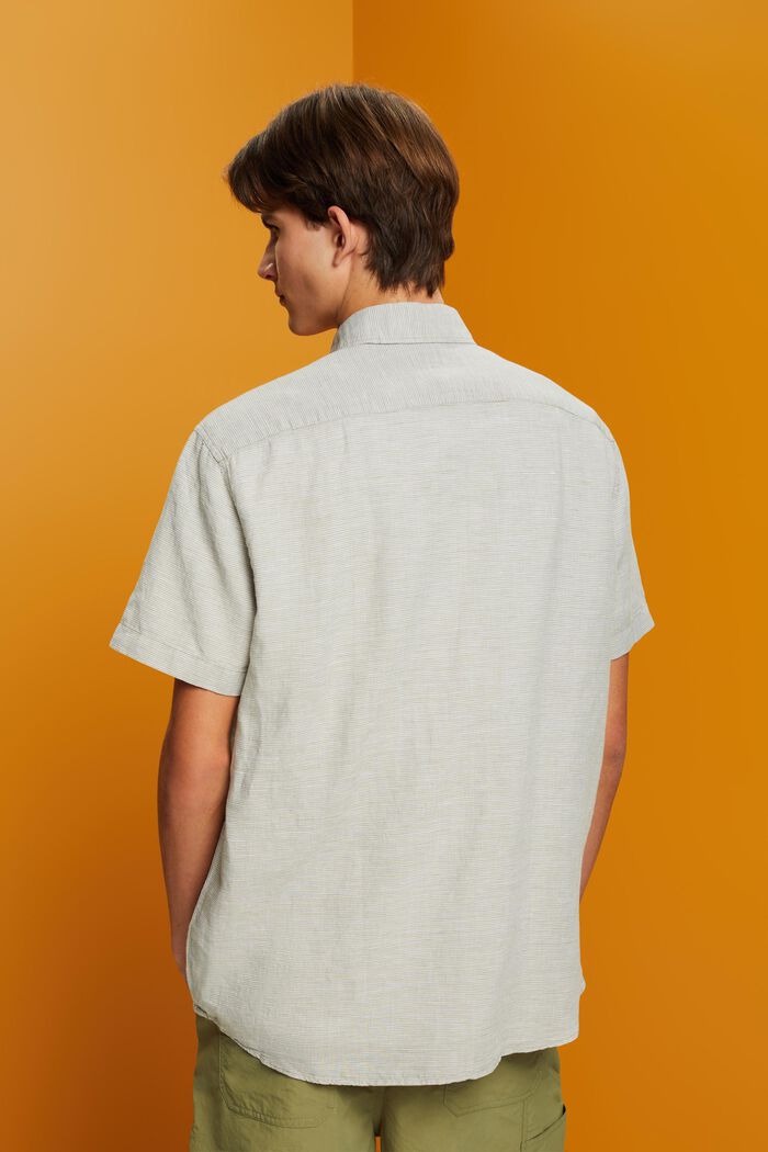 Shirt met korte mouwen van een linnenmix met pied-de-poule motief, LIGHT KHAKI, detail image number 3