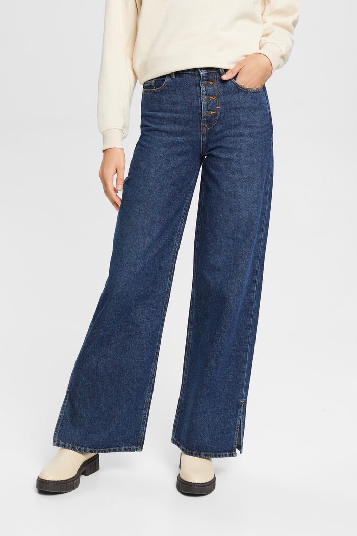 Mid-rise jeans met wijde pijpen, BLUE DARK WASHED, detail image number 0
