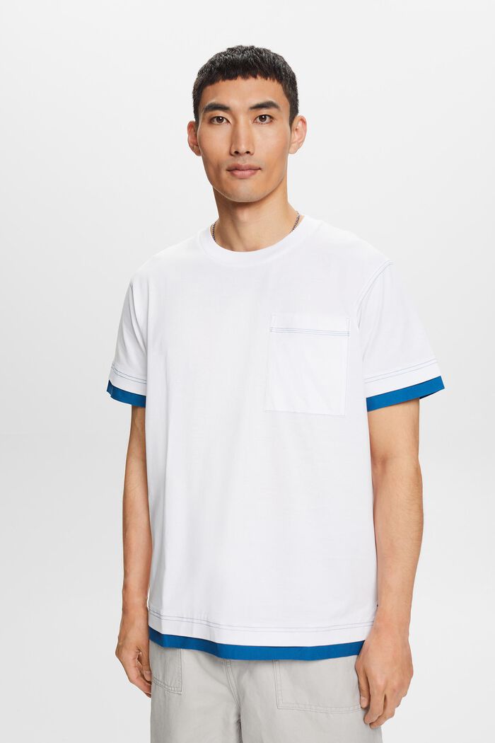 T-shirt met ronde hals in laagjeslook, 100% katoen, WHITE, detail image number 0