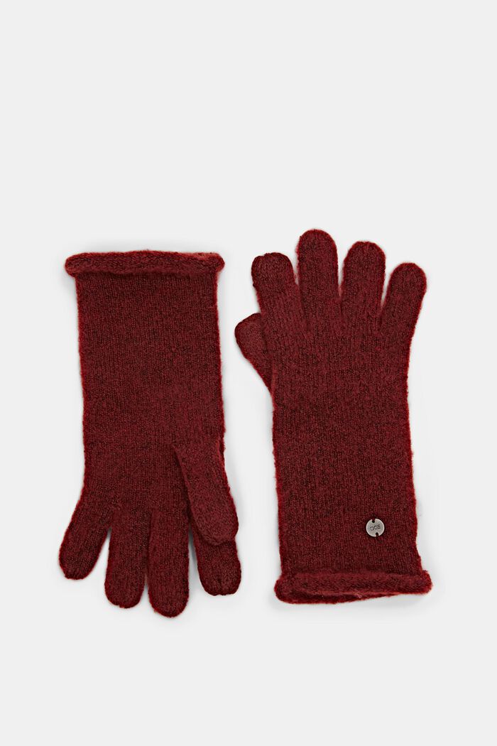 Gerecycled: gebreide handschoenen, GARNET RED, detail image number 0