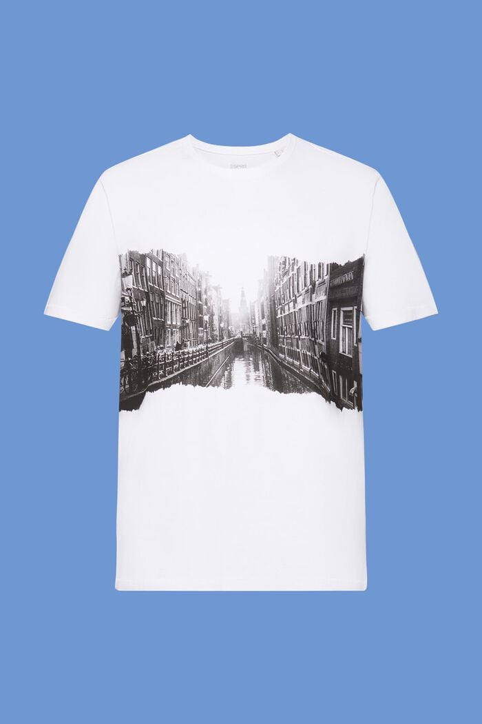 T-shirt met ronde hals en print, 100% katoen, WHITE, detail image number 6
