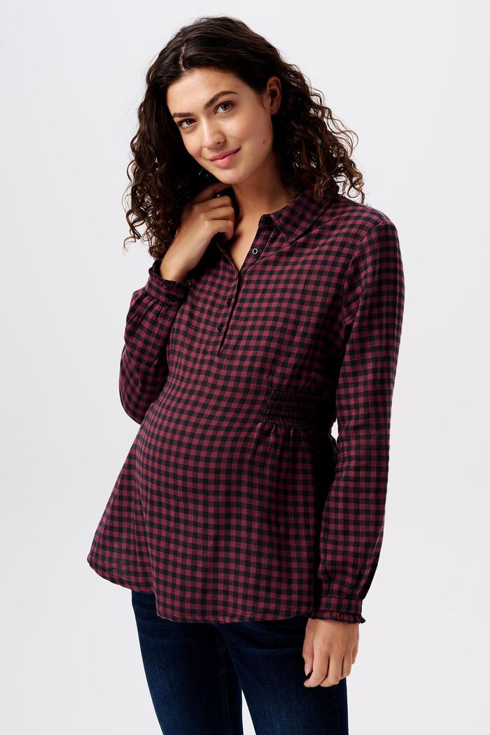 Geruite flanellen blouse voor borstvoeding, PLUM RED, detail image number 0