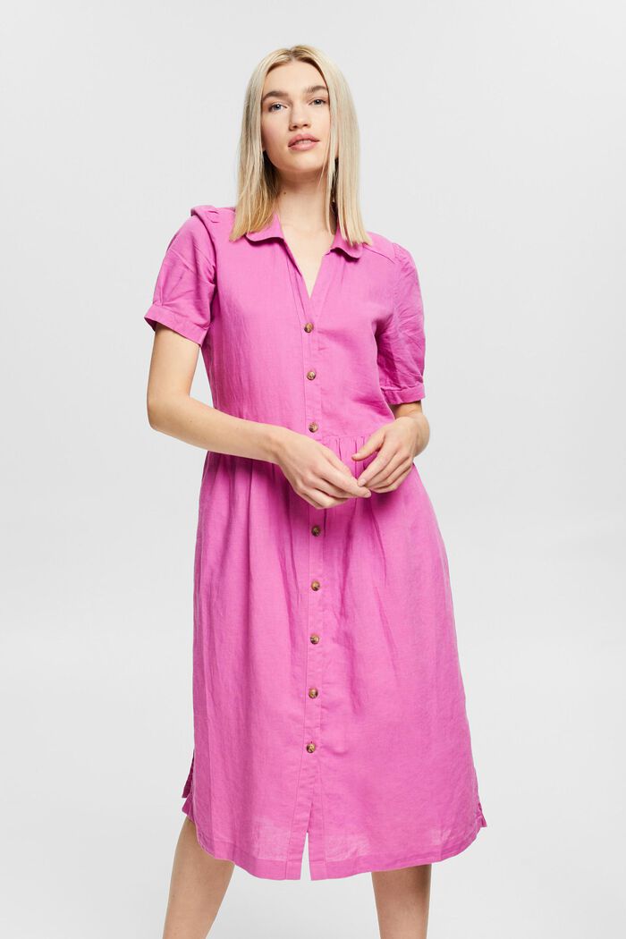 Van een linnenmix: midi-jurk, PINK FUCHSIA, detail image number 0