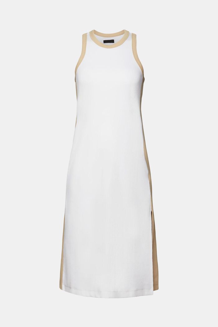 Geribde jersey midi-jurk van stretchkatoen, WHITE, detail image number 6