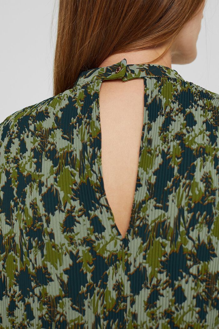 Gerecycled: geplisseerde jurk met print, DUSTY GREEN, detail image number 3