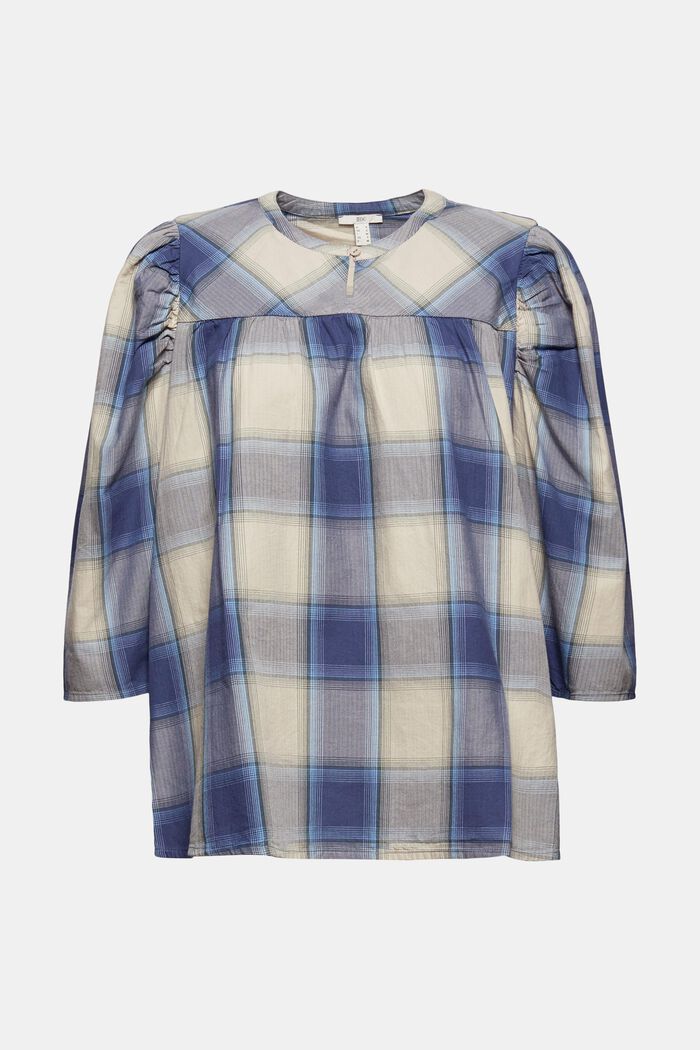 Geruite blouse met ballonmouwen, 100% katoen, NAVY, overview