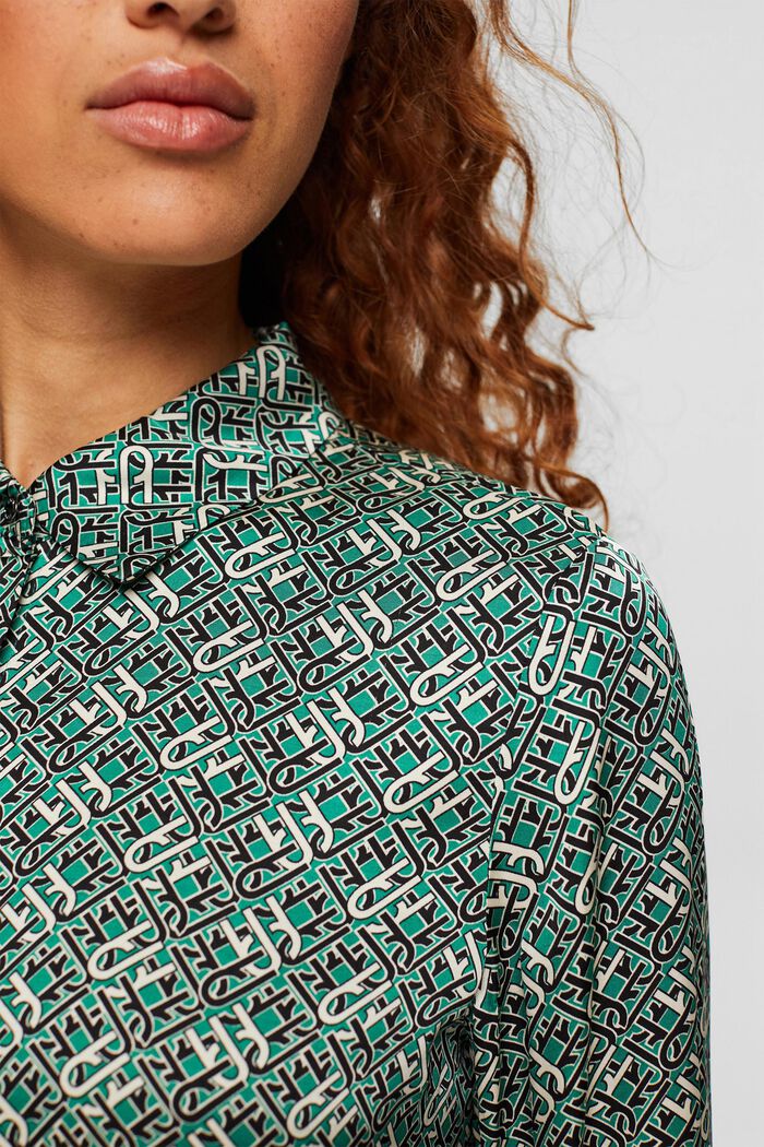 Satijnen blouse met all-over motief, EMERALD GREEN, detail image number 0