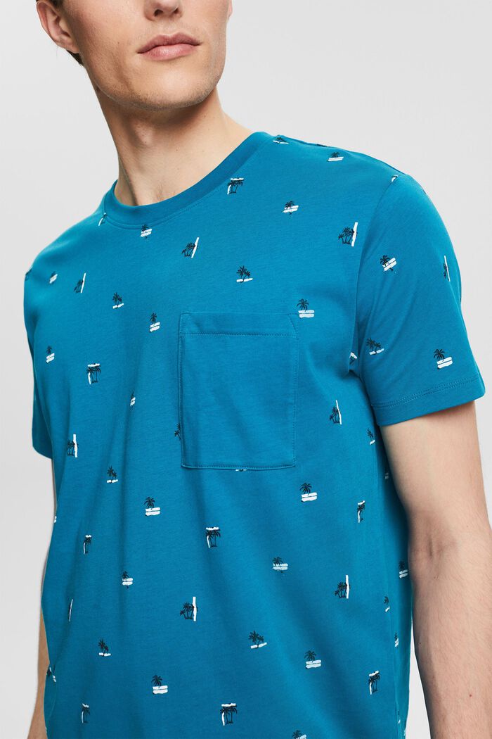 Jersey T-shirt met palmenmotieven, TEAL BLUE, detail image number 1