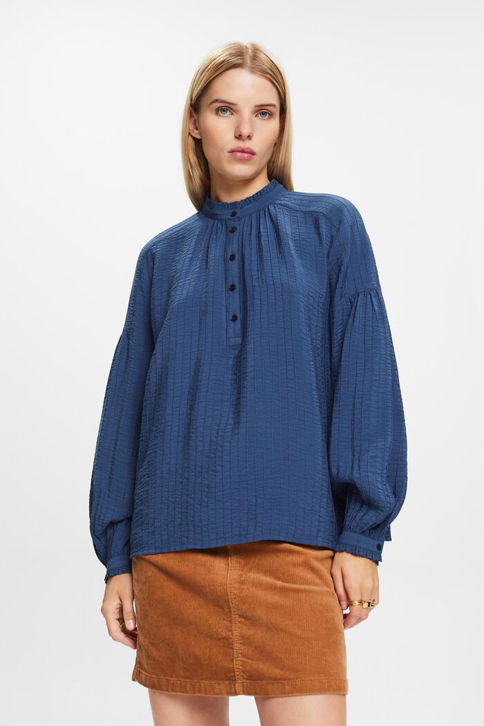 Gestructureerde blouse met lange mouwen, GREY BLUE, detail image number 2
