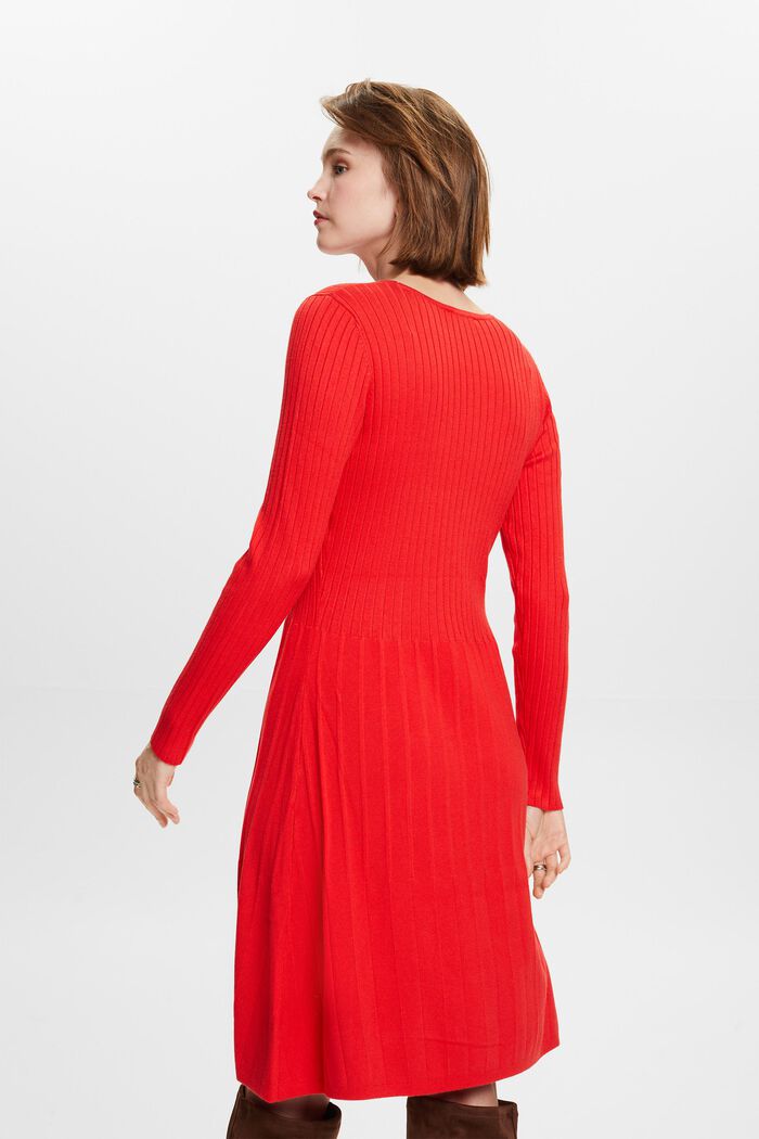 Ribgebreide jurk met plooien, RED, detail image number 4
