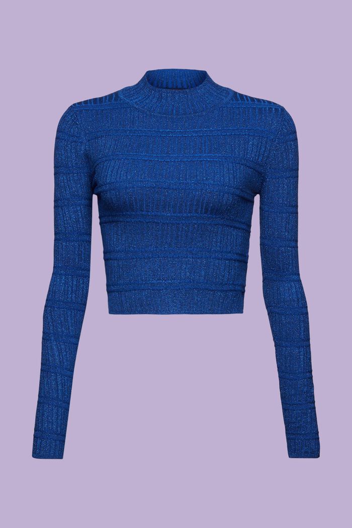 Cropped trui met opstaande kraag van lamé, BRIGHT BLUE, detail image number 6