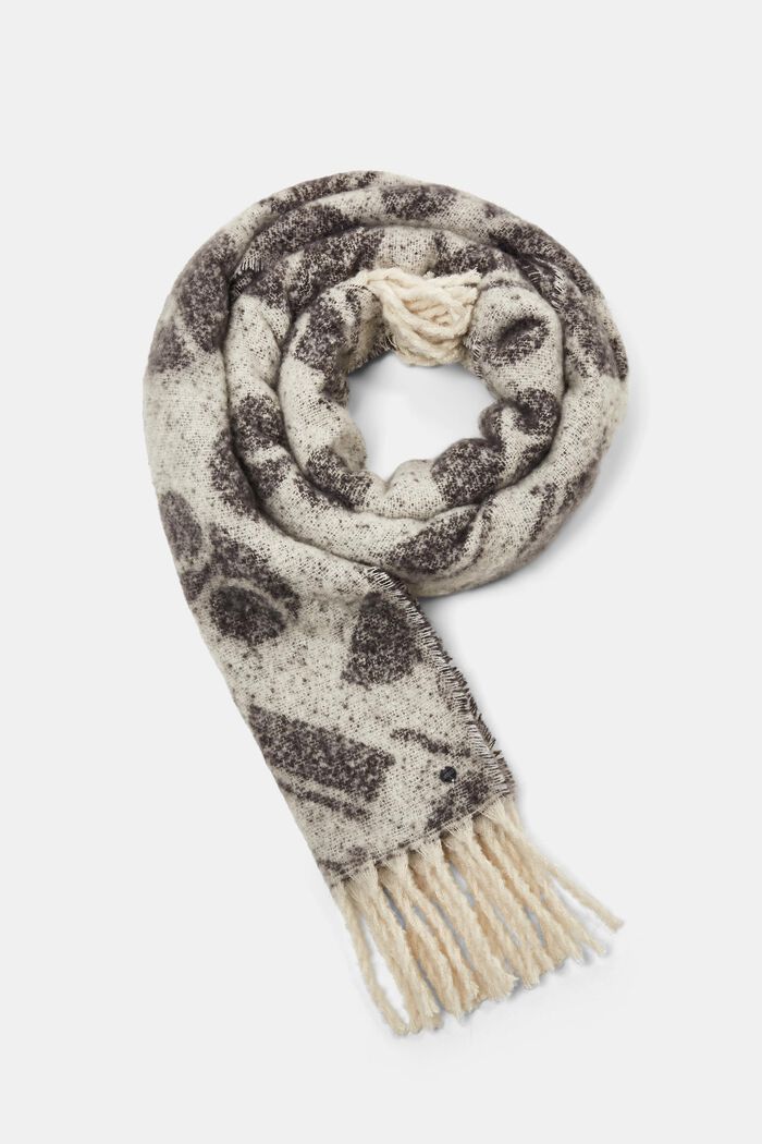 Gerecycled: sjaal met motief en franjes, OFF WHITE, detail image number 0
