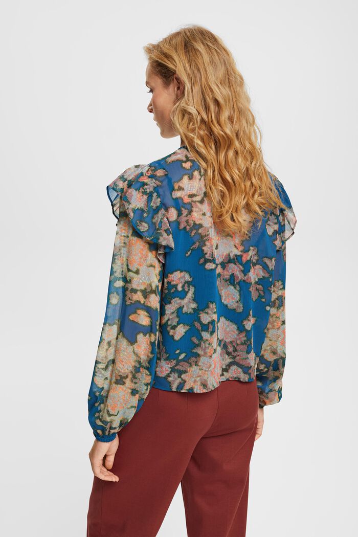 Chiffon blouse met print en ruches, TEAL BLUE, detail image number 4