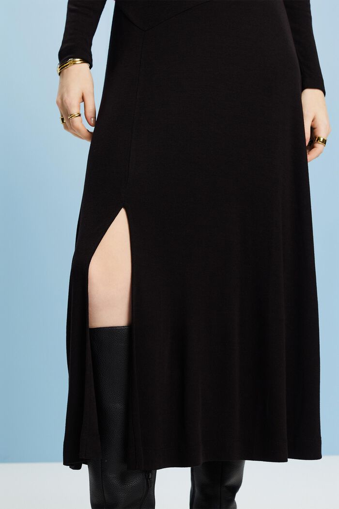 Gebreide maxi-jurk met turtleneck, BLACK, detail image number 1