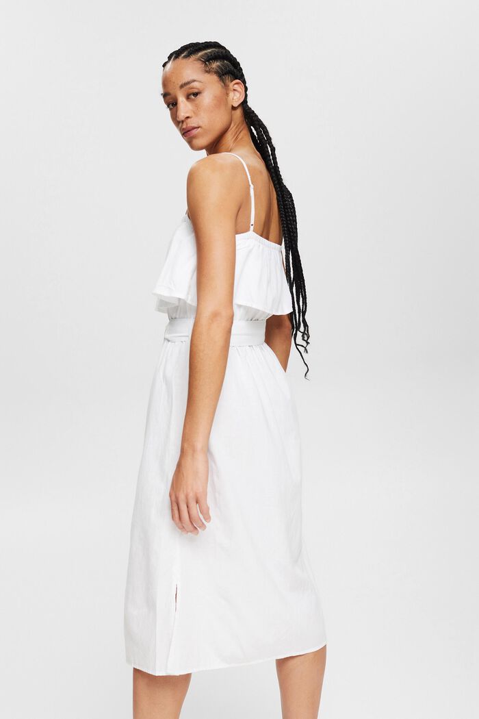 Met linnen: jurk met verstelbare schouderbandjes, WHITE, detail image number 3