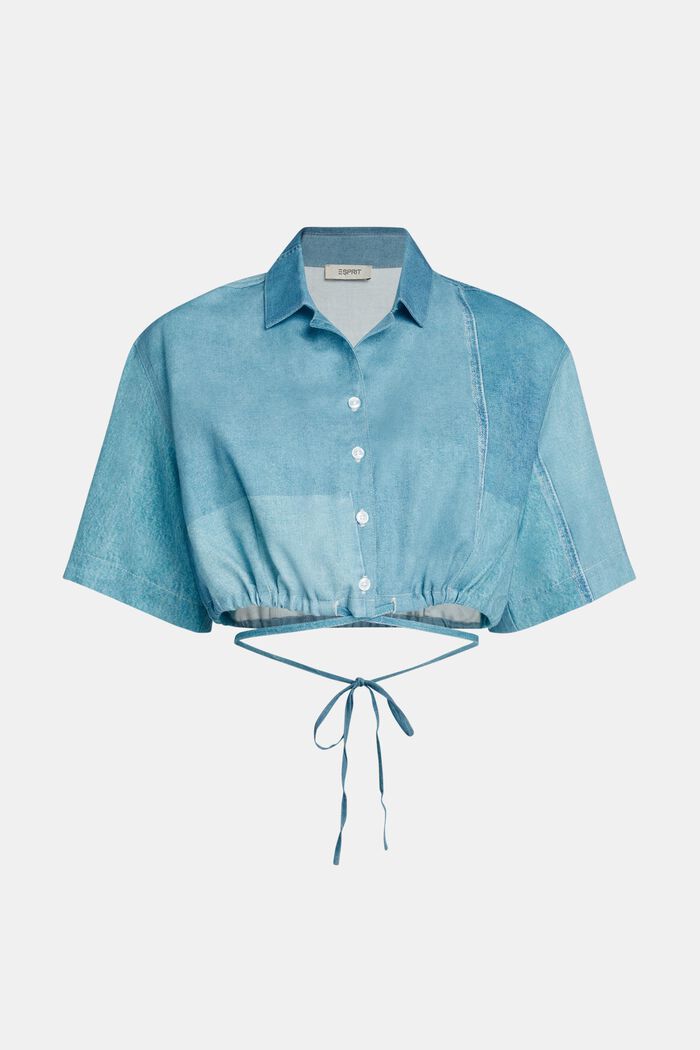 Cropped blouse met denim print, BLUE MEDIUM WASHED, overview