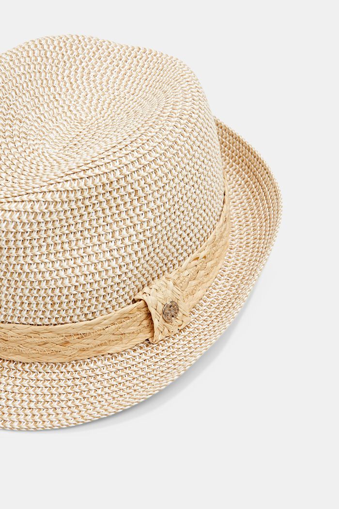 Gemêleerde trilby-hoed met band van stro, CREAM BEIGE, detail image number 1