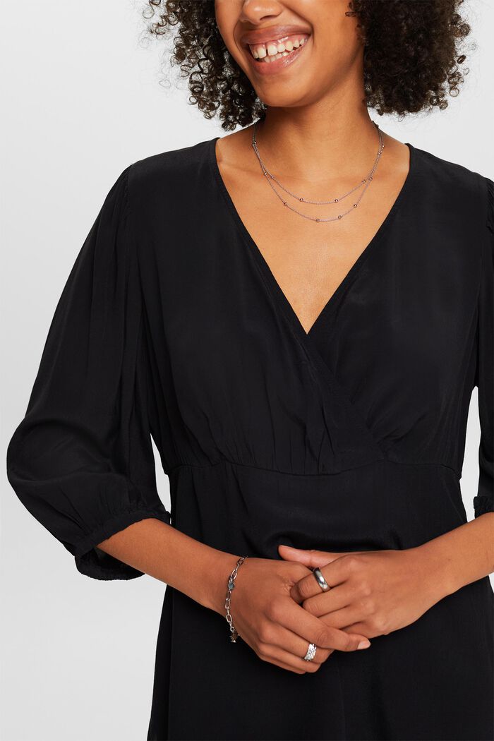 Crêpe blouse met gerimpelde mouwen, BLACK, detail image number 3
