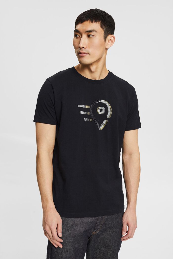 Jersey T-shirt met print, biologisch katoen, BLACK, detail image number 0