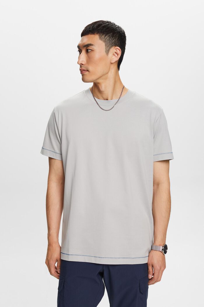 Jersey T-shirt met ronde hals, 100% katoen, LIGHT GREY, detail image number 1