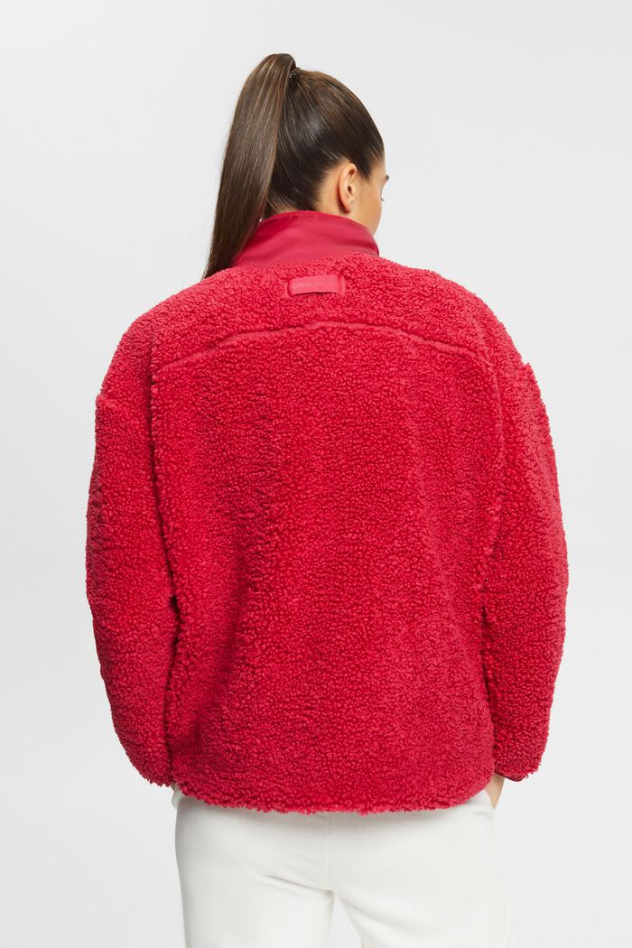 Sweatshirt met halve rits van fleece met teddy, CHERRY RED, detail image number 3