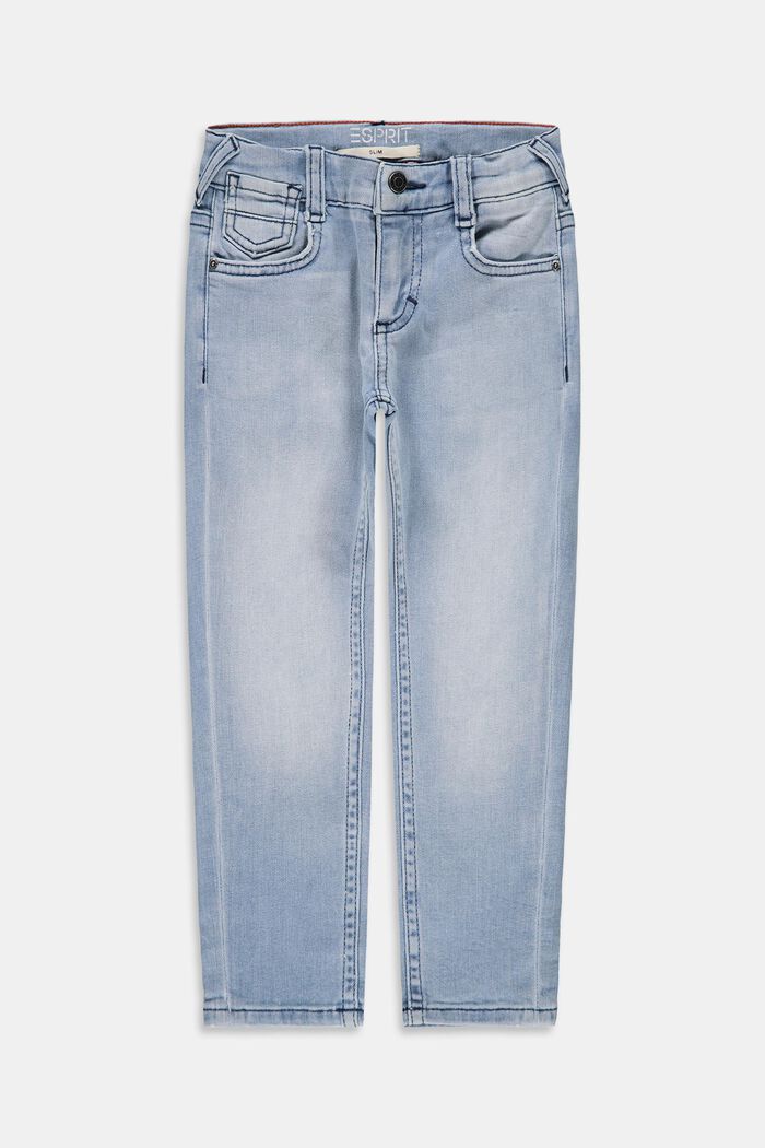 Smalle katoenen jeans met verstelbare band, BLUE BLEACHED, detail image number 0