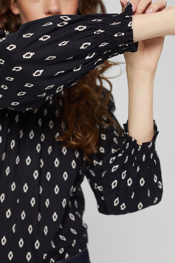 Gesmokte blouse met print van organic cotton, BLACK, detail image number 2