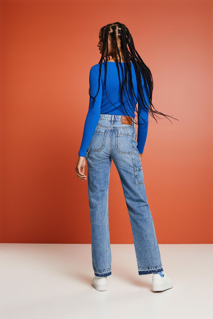 Straight jeans met hoge taille, BLUE LIGHT WASHED, detail image number 2