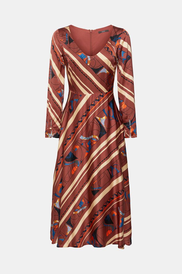 Satijnen jurk met motief, LENZING™ ECOVERO™, TERRACOTTA, detail image number 6