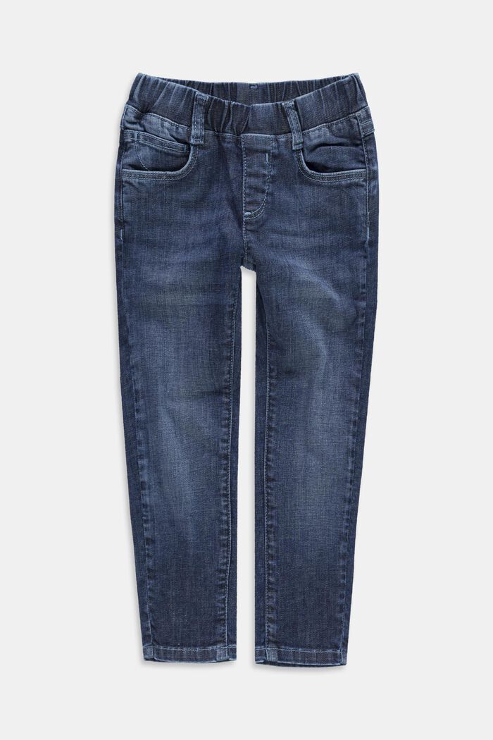 Gerecycled: jeans met elastische band, BLUE MEDIUM WASHED, overview