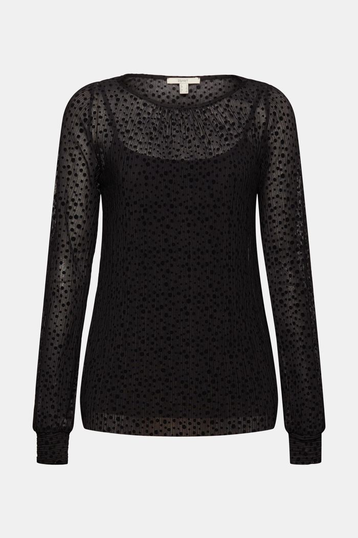Mesh blouse met stippen met fluweellook, BLACK, detail image number 5