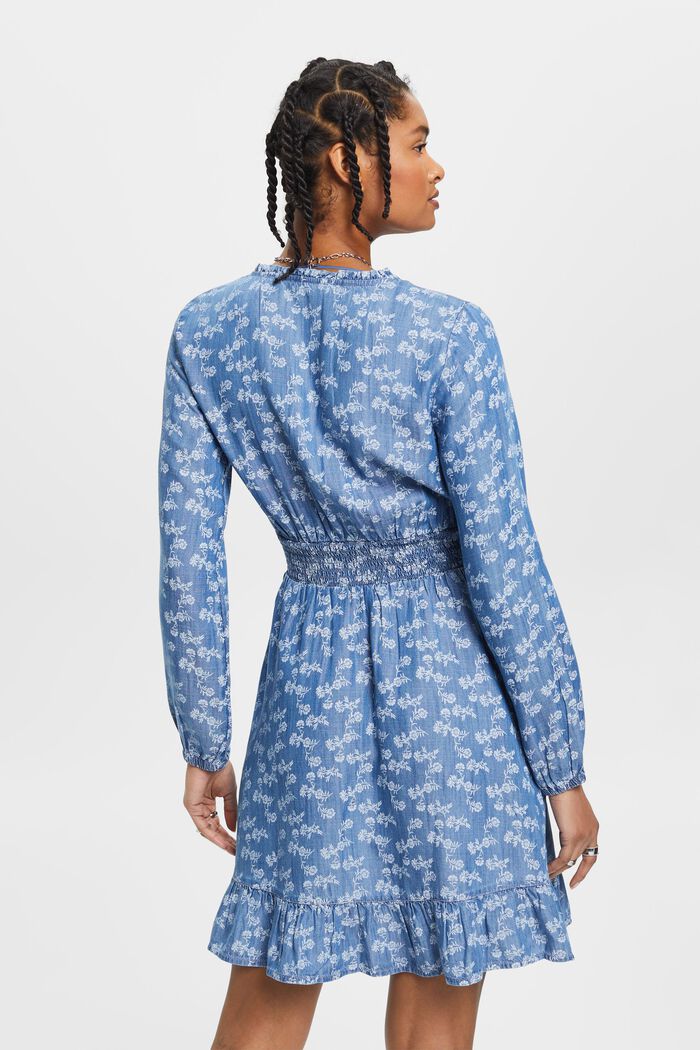 Denim mini-jurk met bloemenprint, BLUE MEDIUM WASHED, detail image number 3