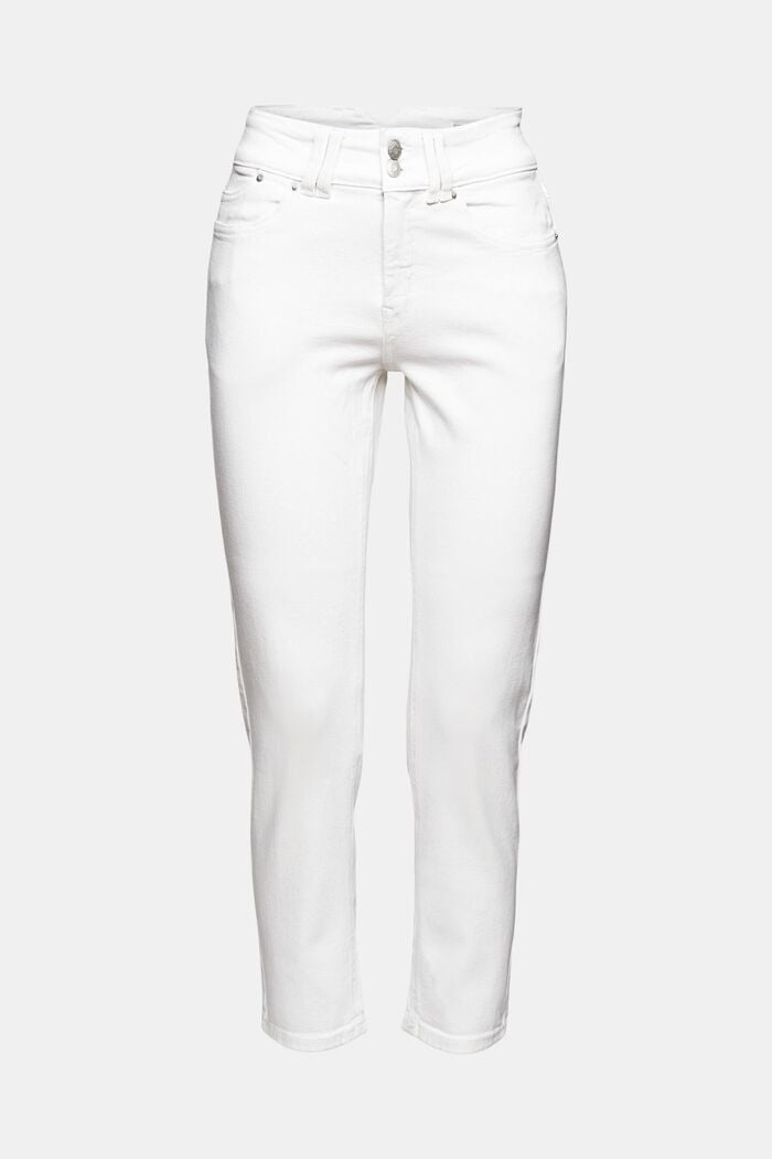 Jeans met hoge taille en stretch, OFF WHITE, overview