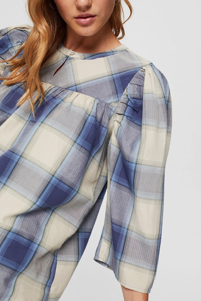 Geruite blouse met ballonmouwen, 100% katoen, NAVY, detail image number 2