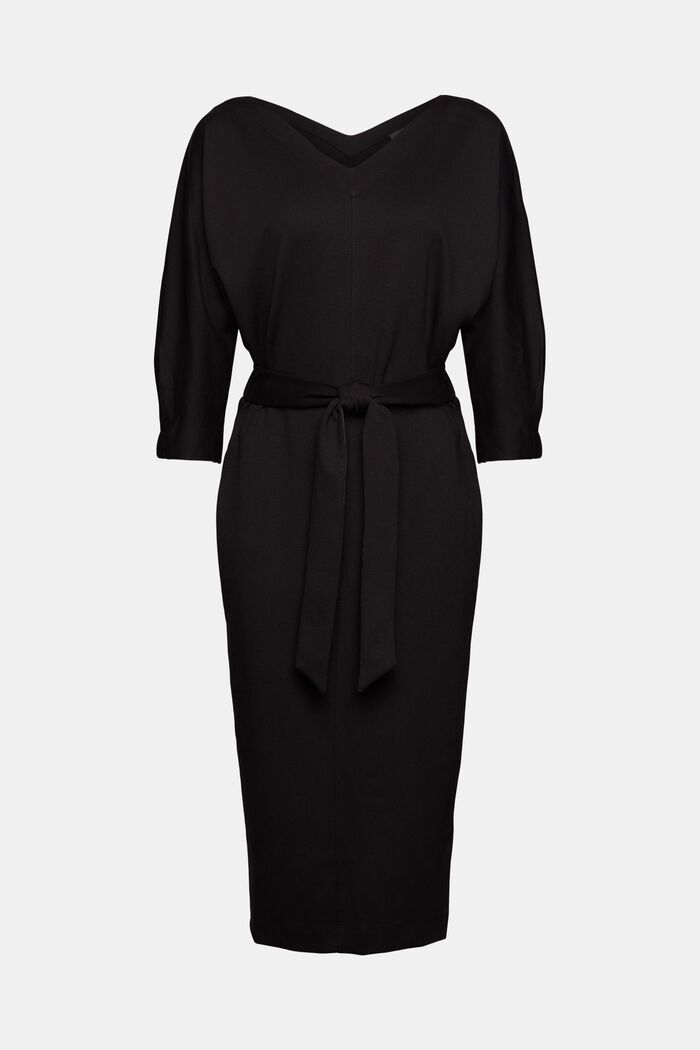 Gebreide jurk met vastgezette ceintuur, BLACK, detail image number 7