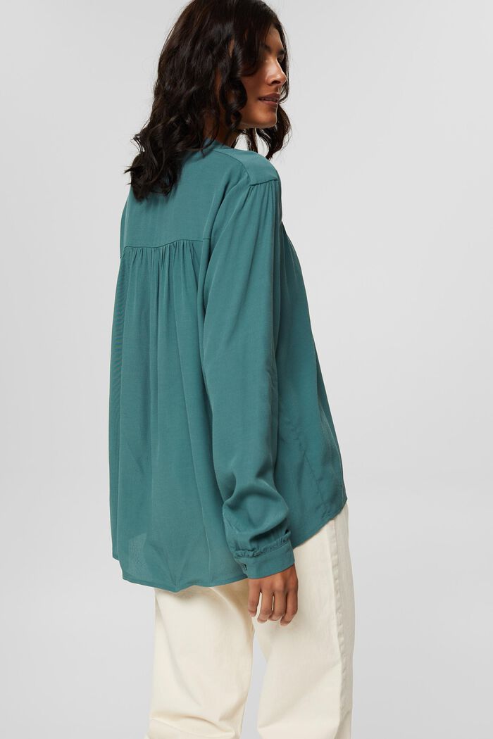 Henley blouse met ruches, LENZING™ ECOVERO™, TEAL BLUE, detail image number 3