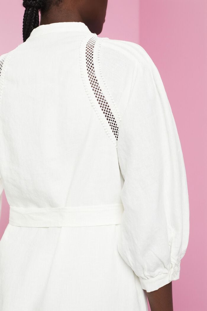 Midi-jurk van geweven linnen, OFF WHITE, detail image number 4