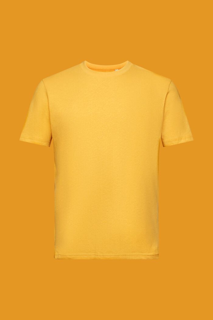 T-shirt met ronde hals, mix van katoen en linnen, SUNFLOWER YELLOW, detail image number 6