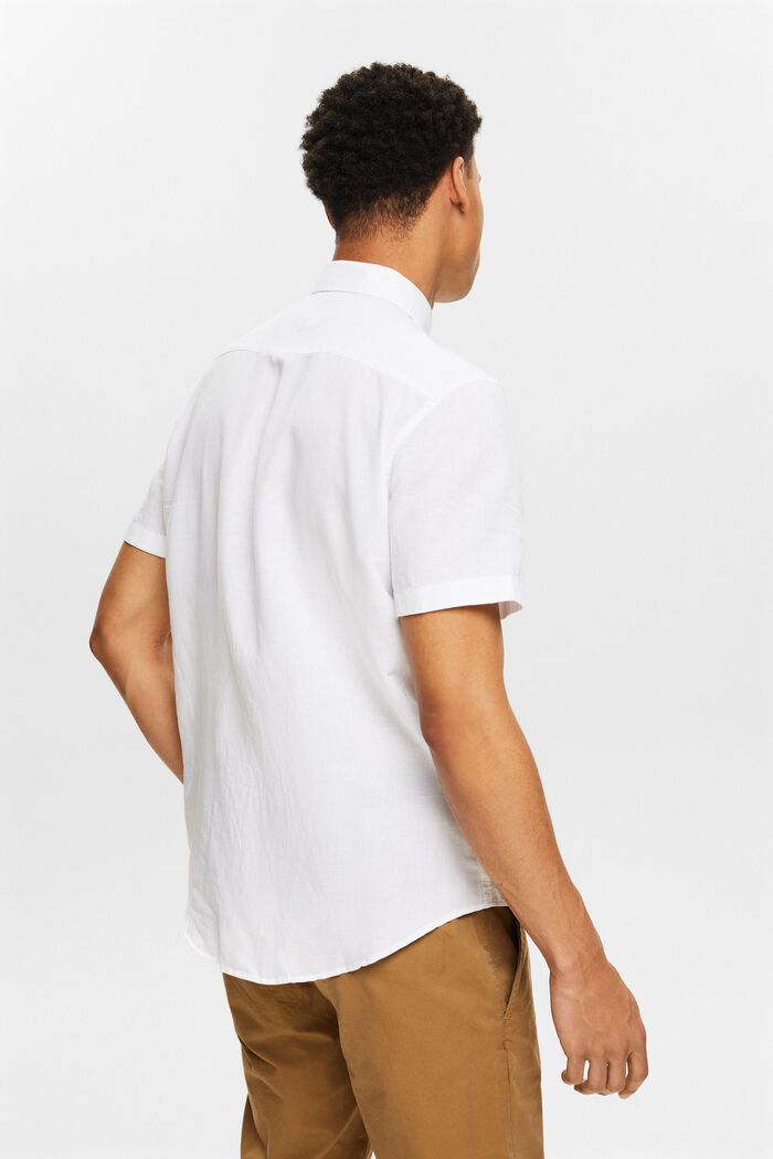 Overhemd met korte mouwen van katoen en linnen, WHITE, detail image number 2