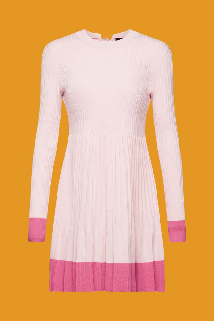 Geplisseerde mini-jurk met lange mouwen en ronde hals, PINK, detail image number 6