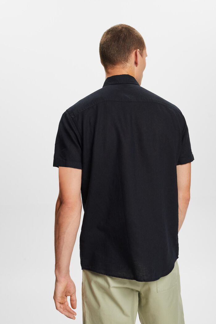 Shirt met korte mouwen van een linnen-katoenmix, BLACK, detail image number 3
