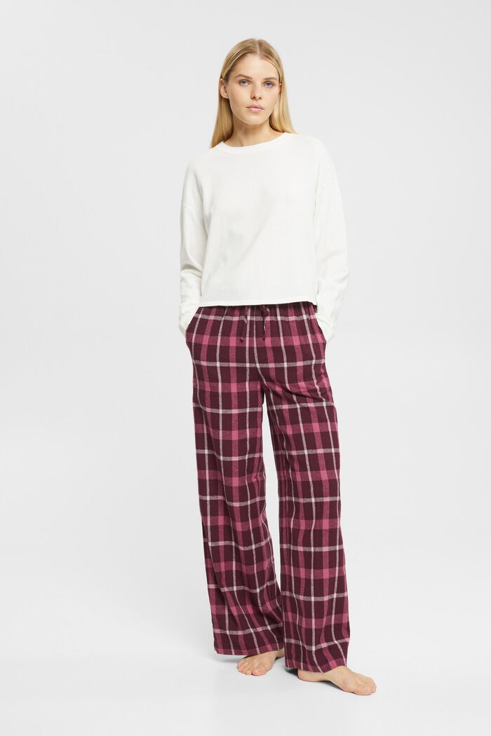 Geruite pyjamabroek van katoenen flanel, BORDEAUX RED, detail image number 1