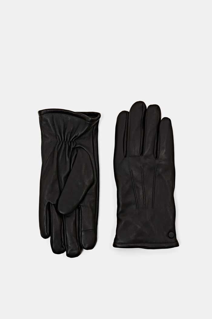 Leren handschoenen met voering van imitatiebont, BLACK, detail image number 0