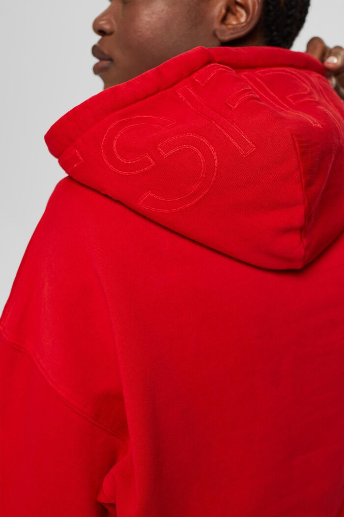 Relaxte hoodie met logo, 100% biologisch katoen, RED, detail image number 2