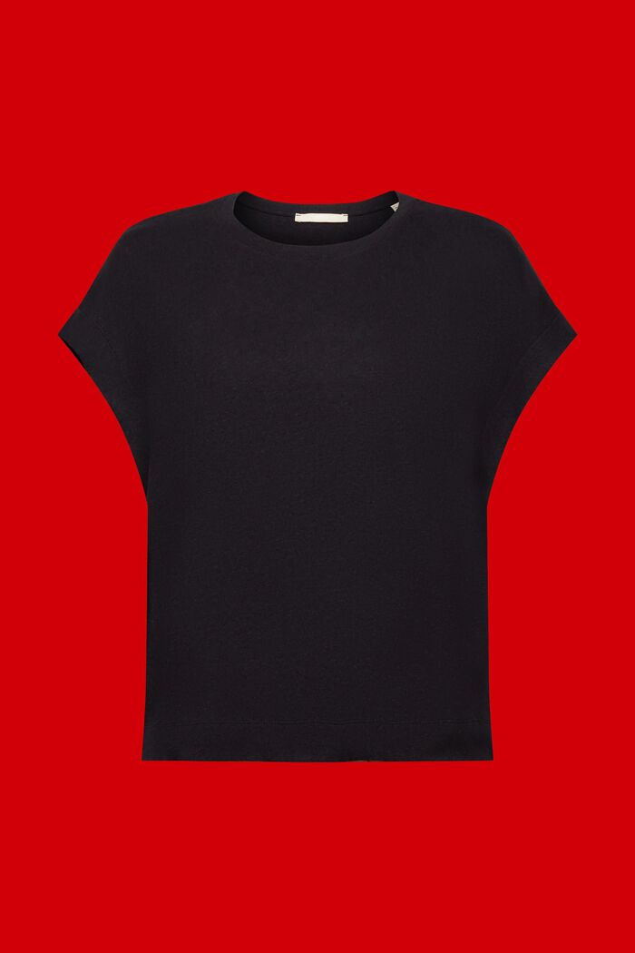 T-shirt van een mix van katoen en linnen, BLACK, detail image number 6